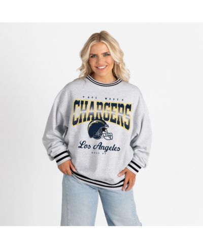 Gameday Couture Women's Ash/Black Los Angeles Chargers Oversized Gridiron Drive Ringer Stripe Sweatshirt