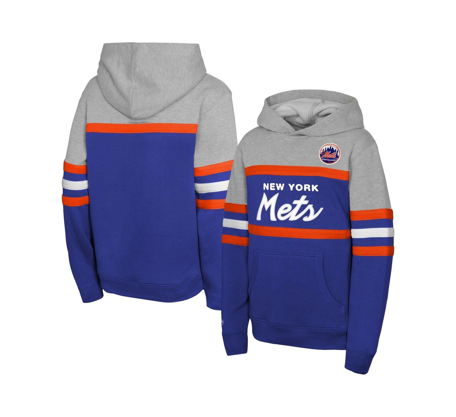 Худи Mitchell & Ness Big Boys and Girls Royal/Grey New York Mets Cooperstown Head Coach Pullover