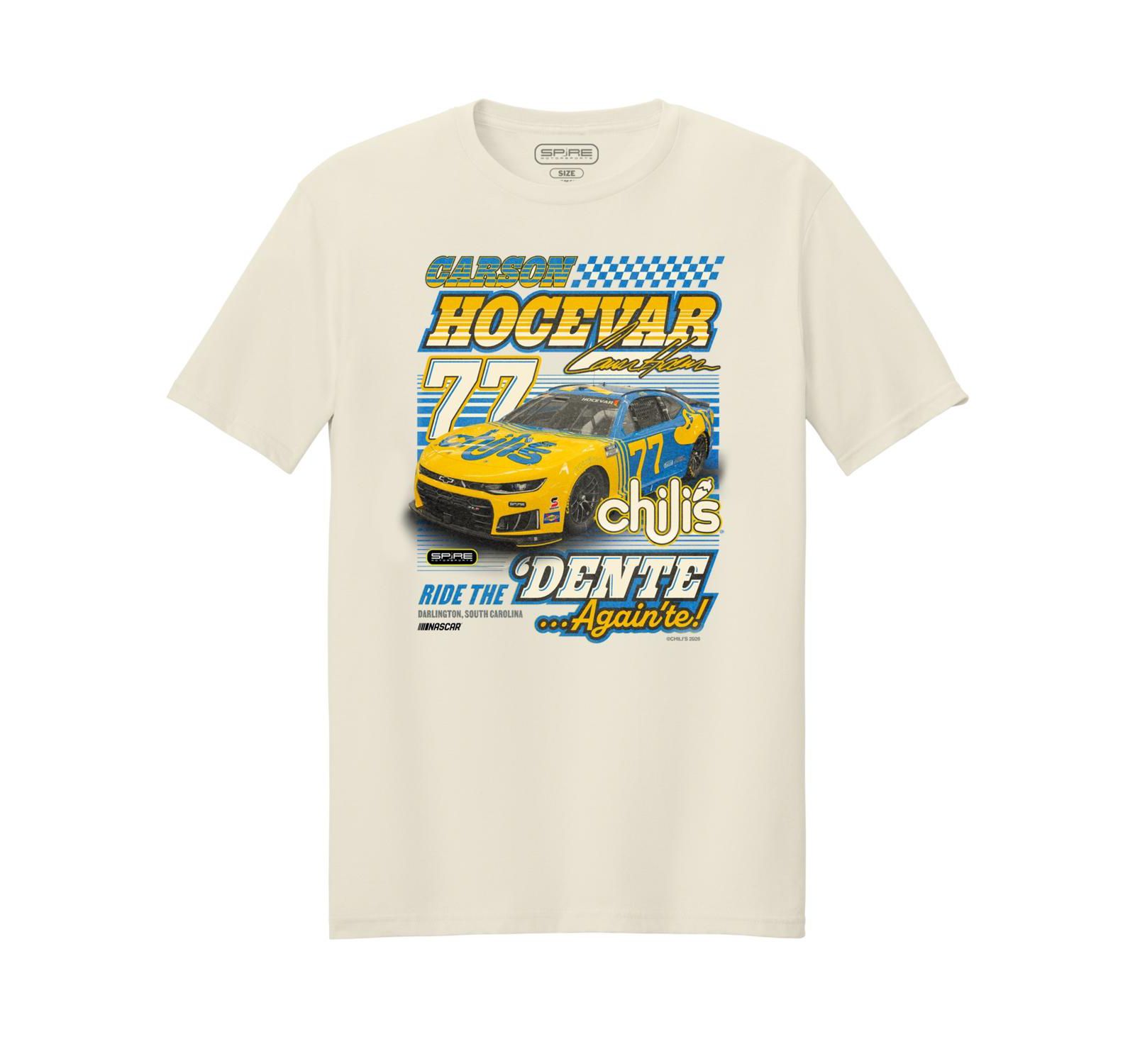 Spire Motorsports Men's Natural Carson Hocevar 77 Chili's Car Throwback T-Shirt