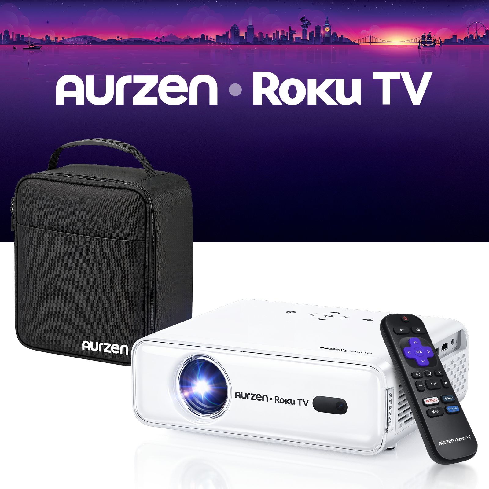 Портативный проектор Aurzen EAZZE D1R 1080p FHD с встроенным Roku