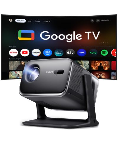 Портативный проектор Aurzen с Google TV, 500 ANSI Lumens, поддержка 4K, динамики 20W с Dolby Audio, TOF Auto Focus