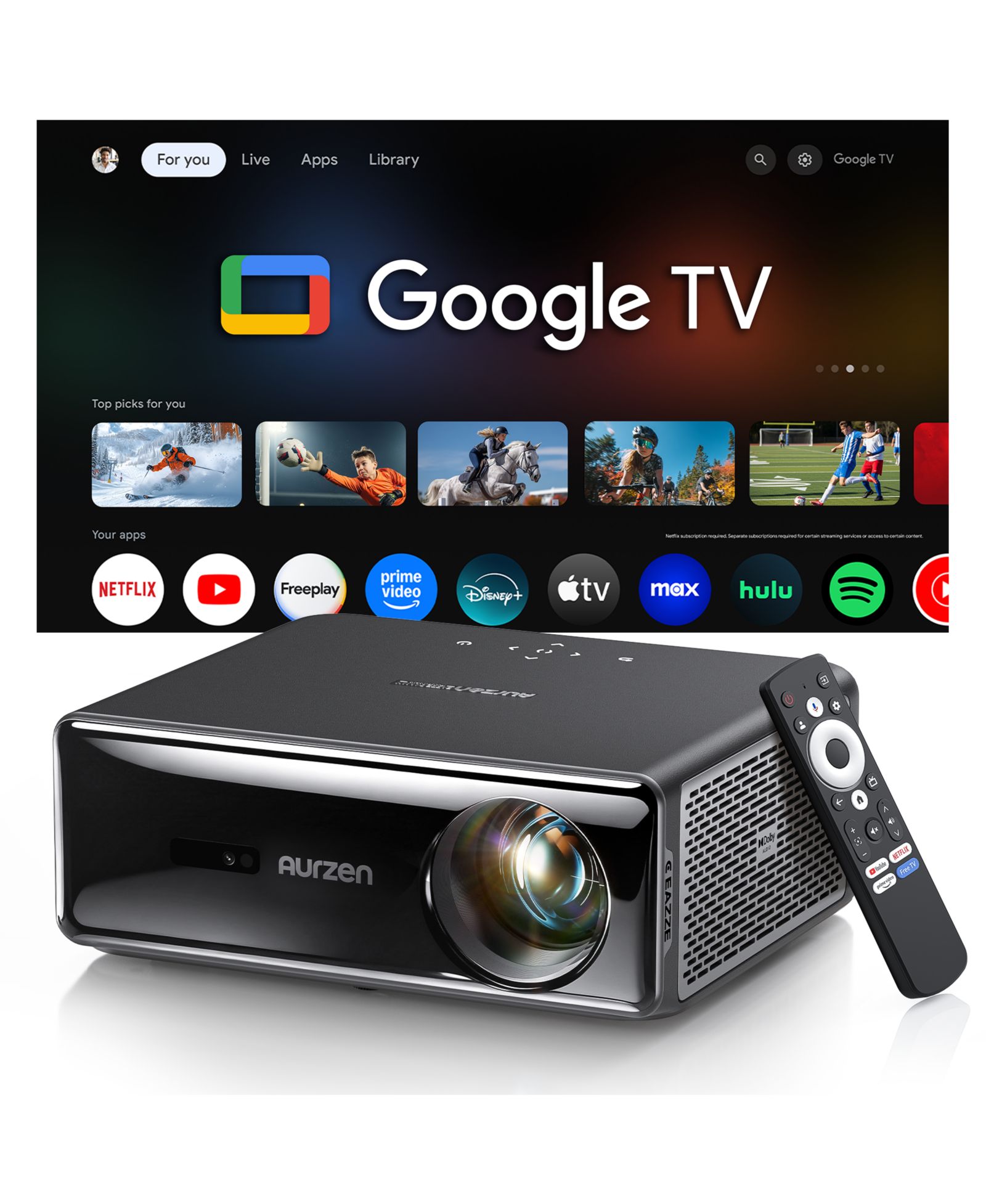 Портативный автоматический проектор Aurzen EAZZE D1 MAX с Google TV, 1080P, 1000 люмен