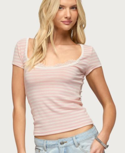 Женская многослойная полосатая футболка Edikted Lacey Striped T Shirt