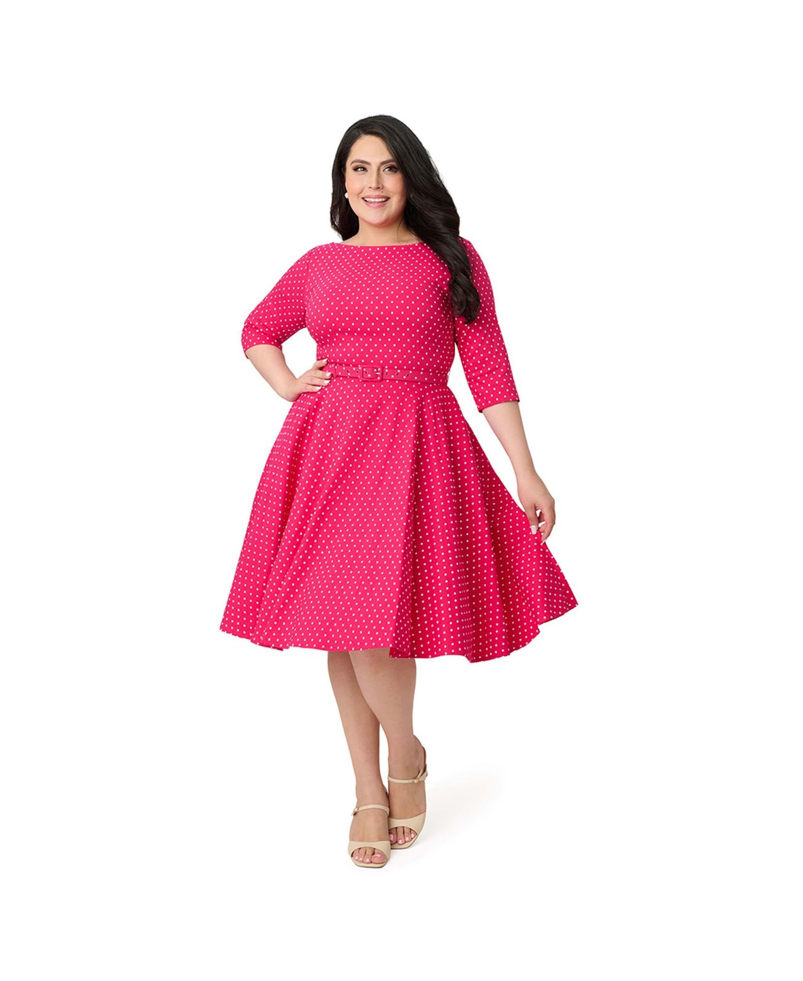 Unique Vintage Женское платье Devon Swing с поясом и рукавом три четверти, Plus Size