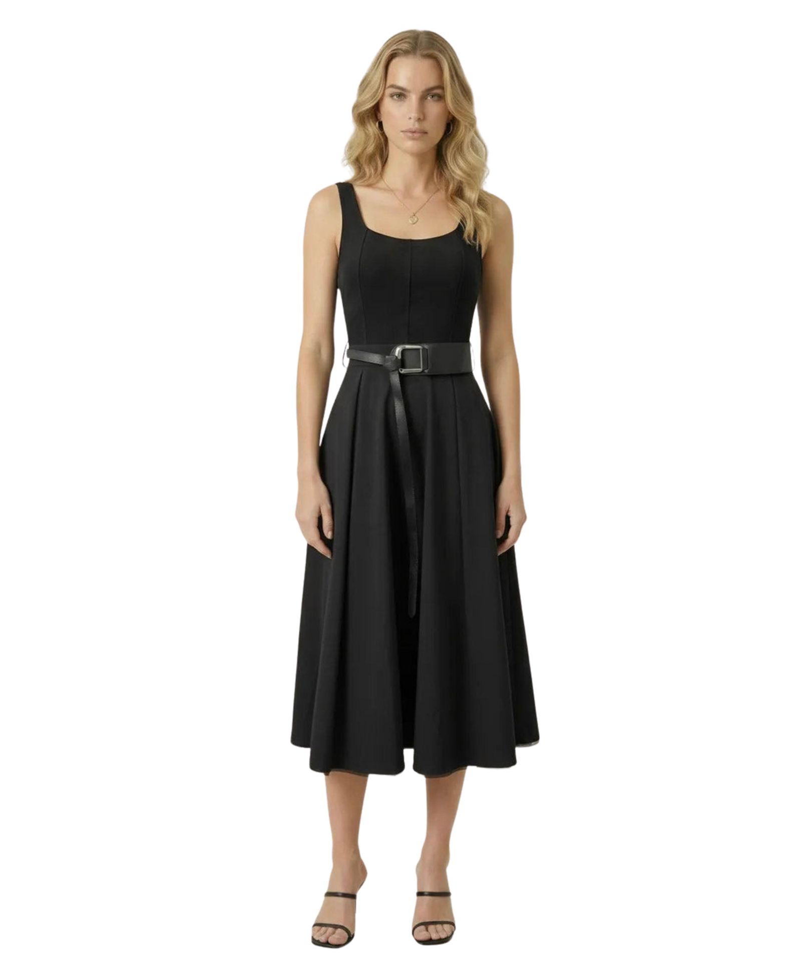 Женское миди-платье Modenaire Belted Scoop-Neck