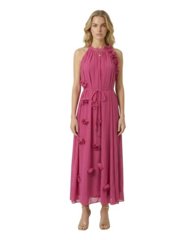 Modenaire Women's Floral Applique Halter Midi Dress
