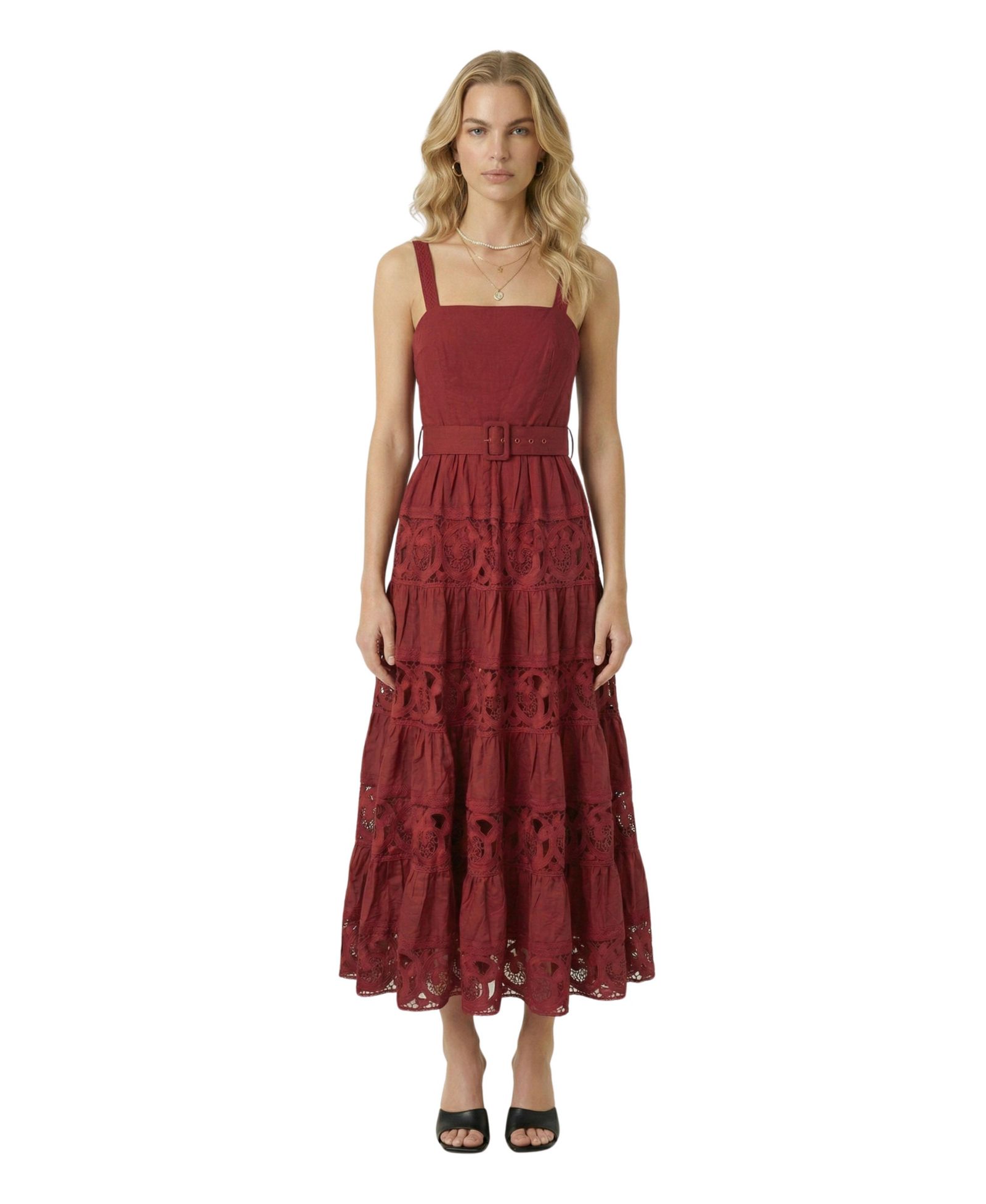 Женское миди-платье Modenaire Belted Tiered Lace