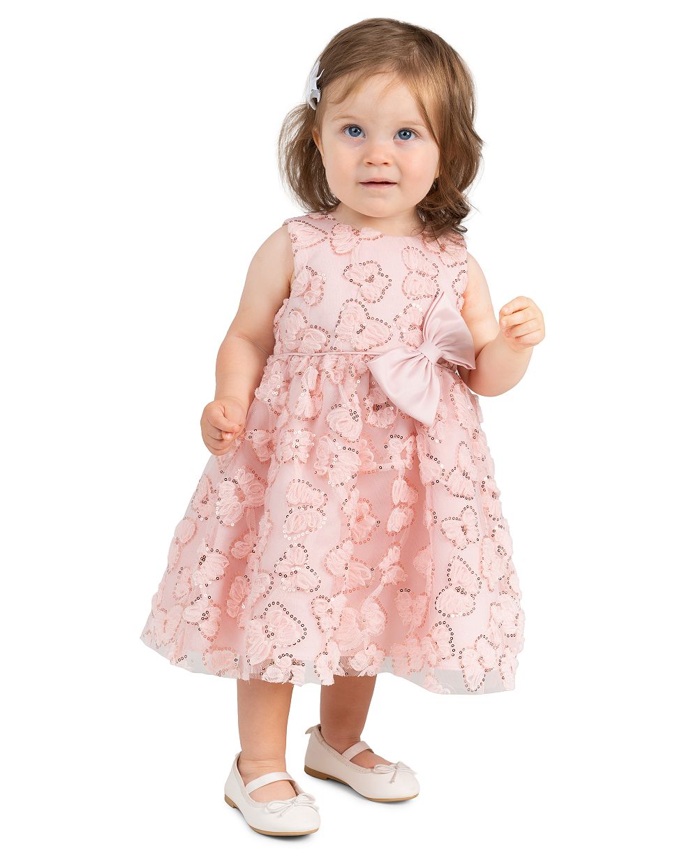 Rare Editions Baby Girls' Butterfly Soutache Bodice with Satin Bow Drees and Panty, 2-Piece Set