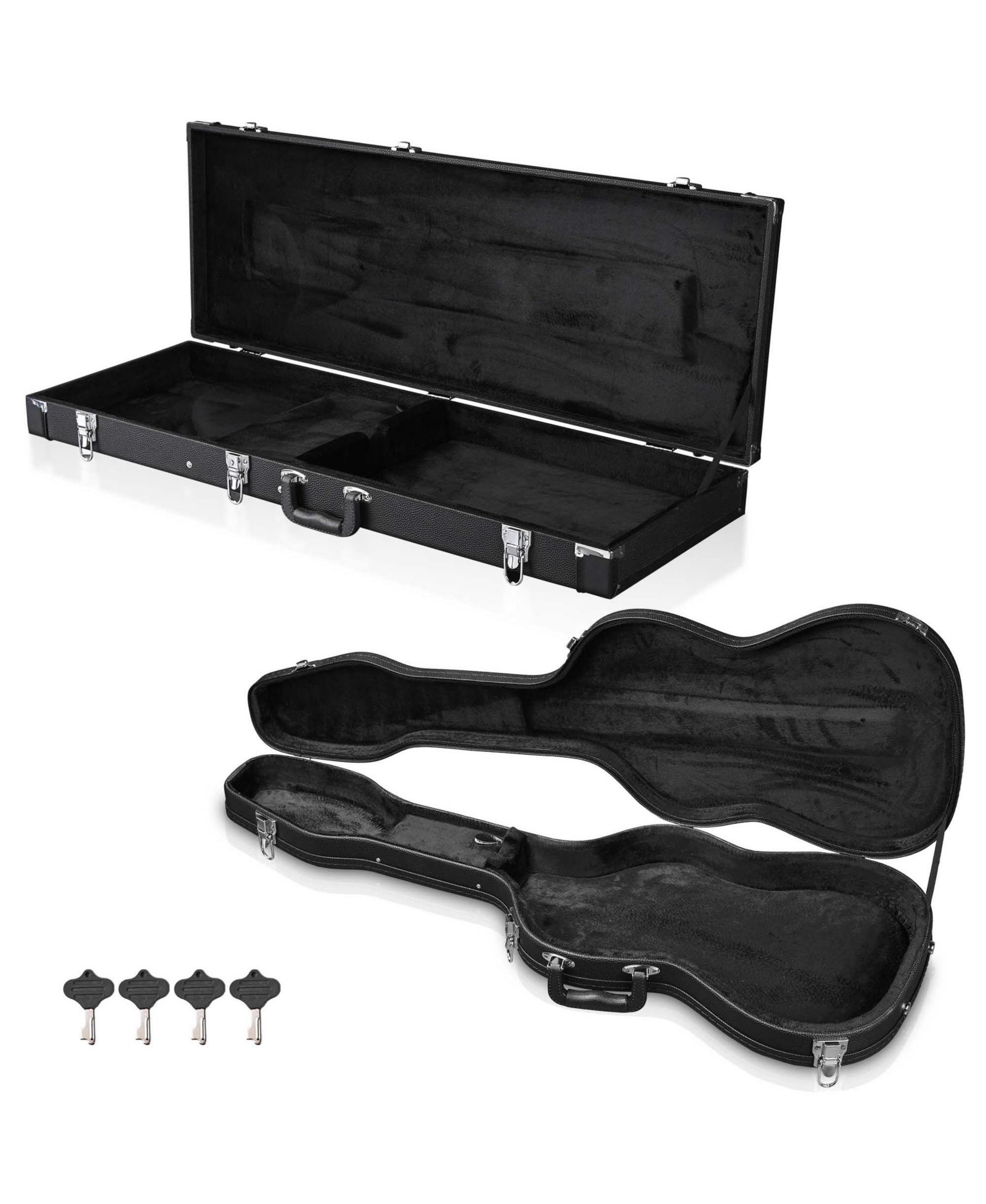 Yescom 2 Pack Electric Guitar Hard Case Wooden Shell for Stratocaster Style and Universal Portable Lockable Gig Bag Concert Studio