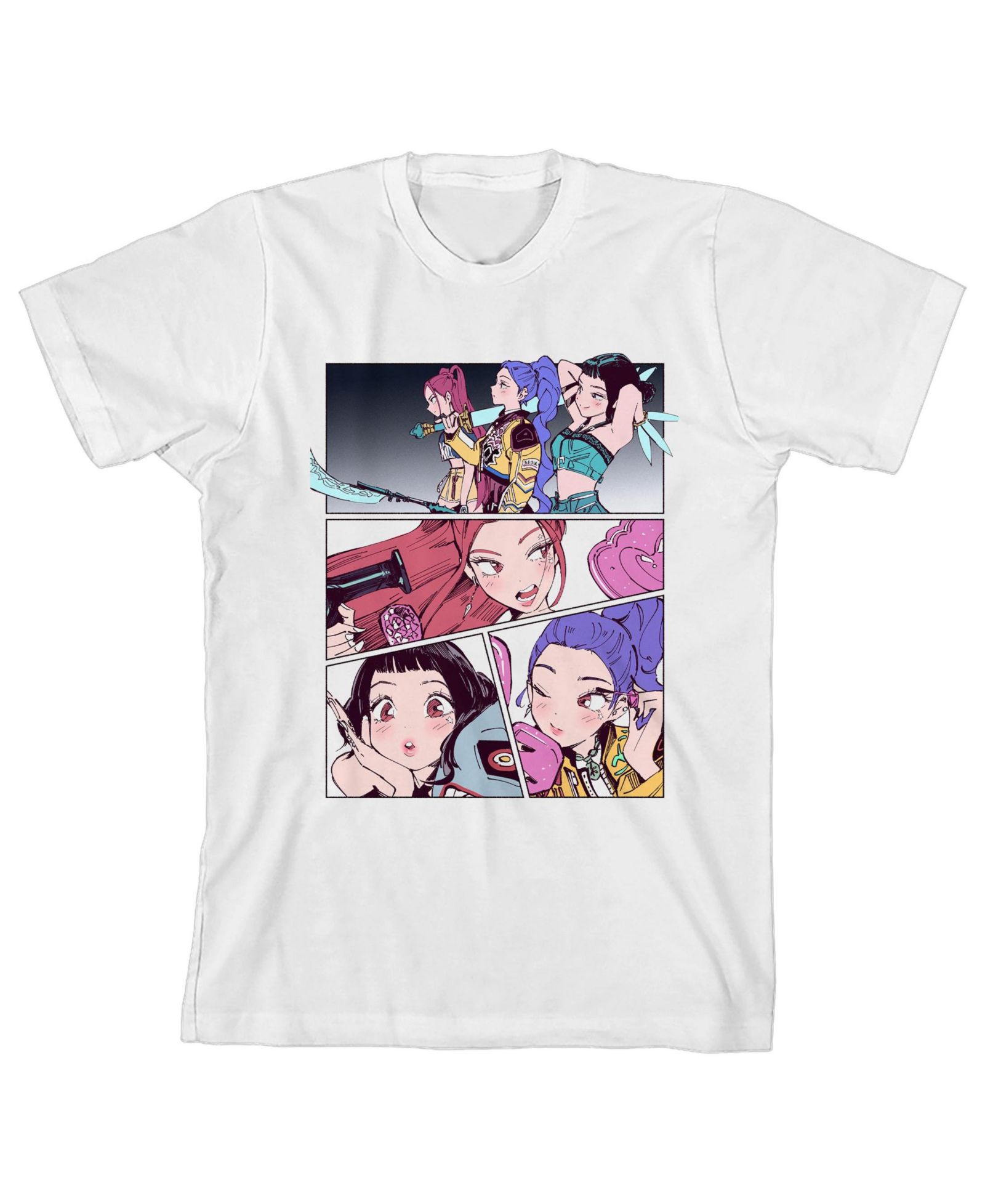Kpop Demon Hunters Big Boys Huntr/X Panel Art Youth White Crew Neck Short Sleeve T-shirt