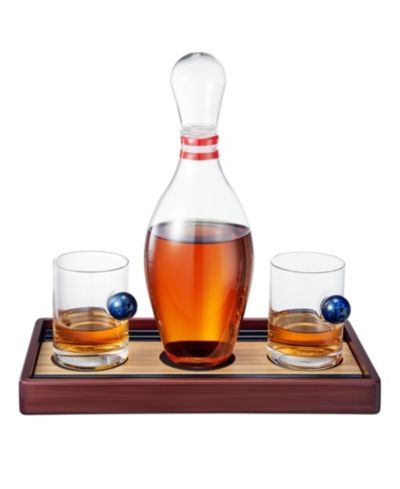 The Wine Savant Bowling Pin 3-Piece Whiskey Decanter Set