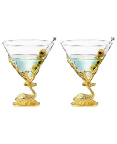 The Wine Savant Gold Stag Antler Sitting Martini Glasses, Set of 2