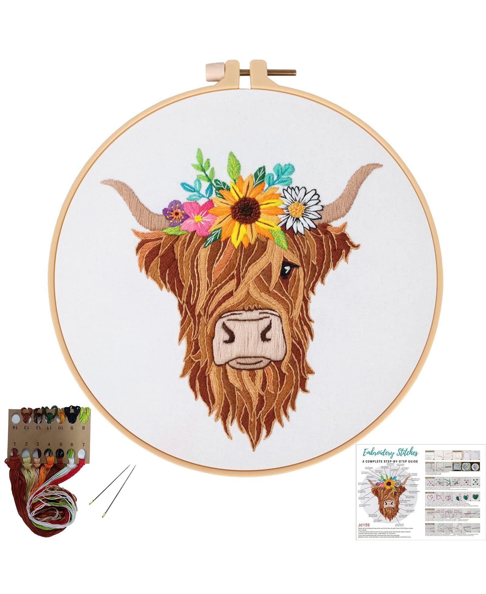 GNUADZ Highland Cow Embroidery Kit Beginners DIY Needlepoint