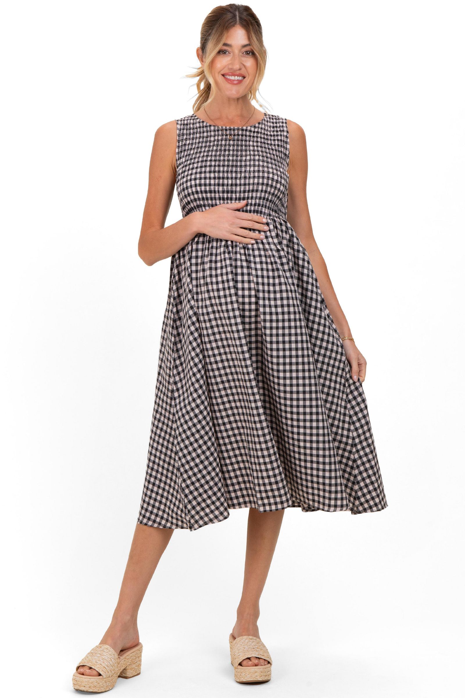 Платье миди Pinkblush Women's красное в клетку с драпировкой
