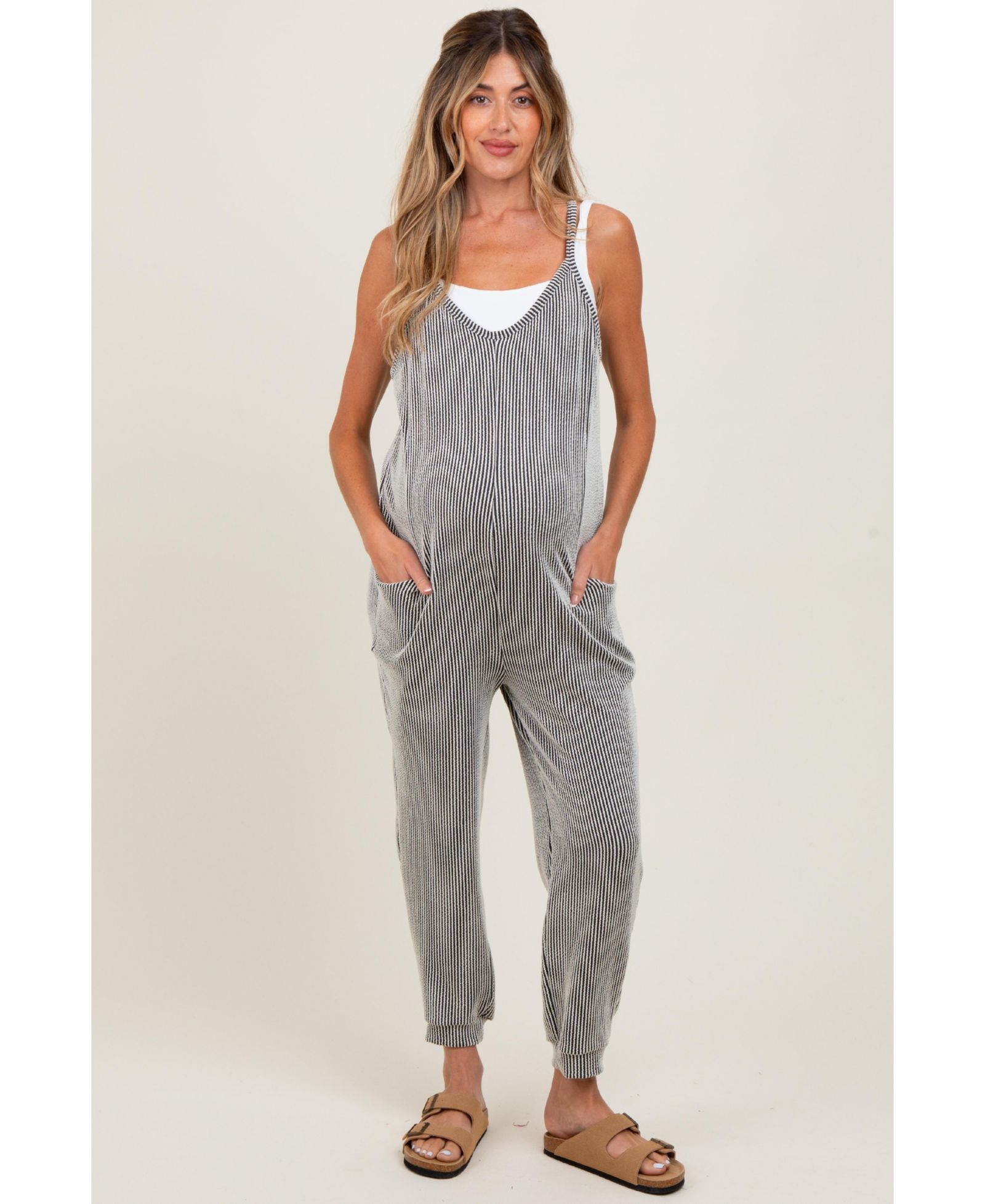 Pinkblush Women's Charcoal Ribbed Sleeveless Jumpsuit