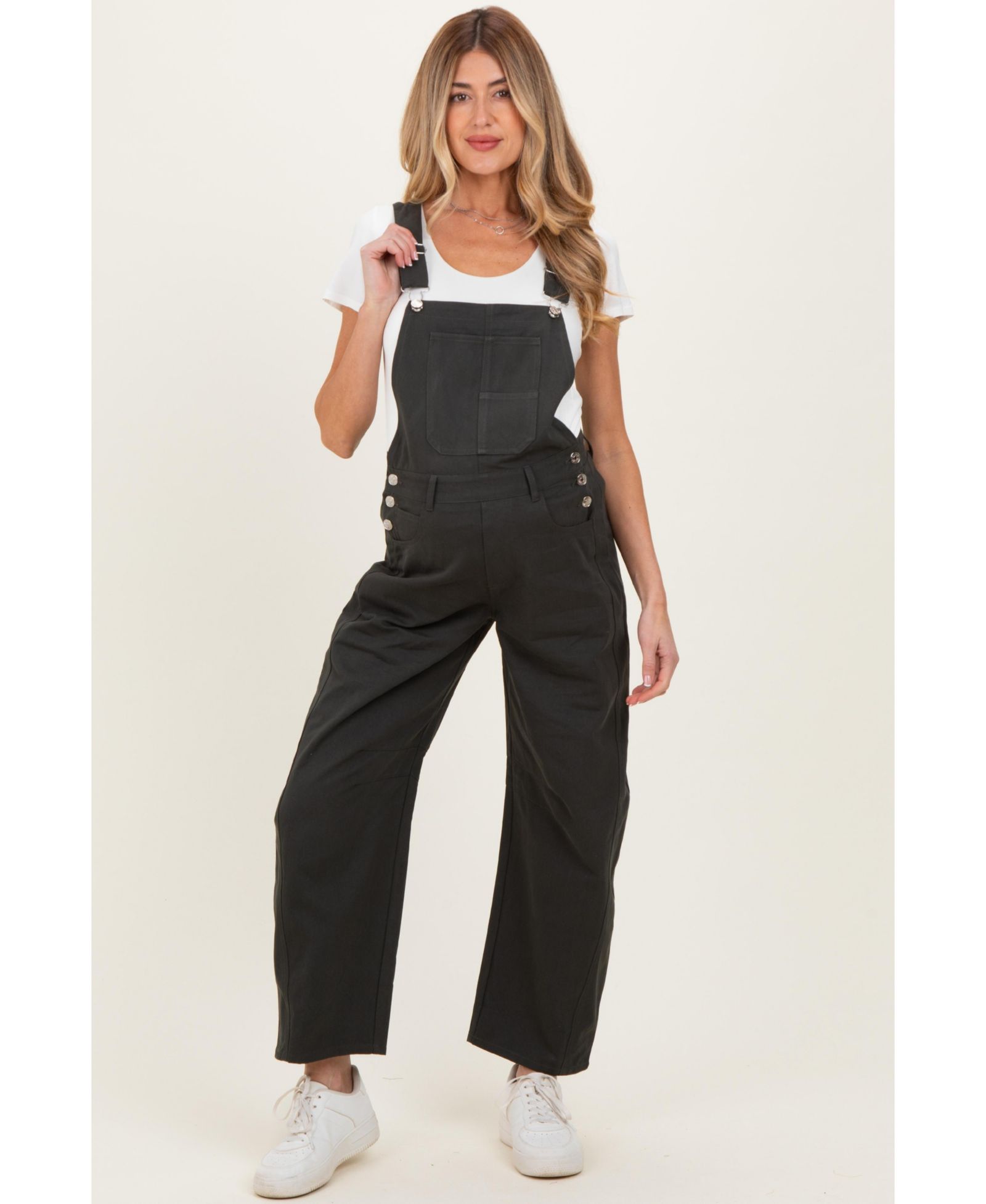 Pinkblush Women's Charcoal Barrel Leg Overalls