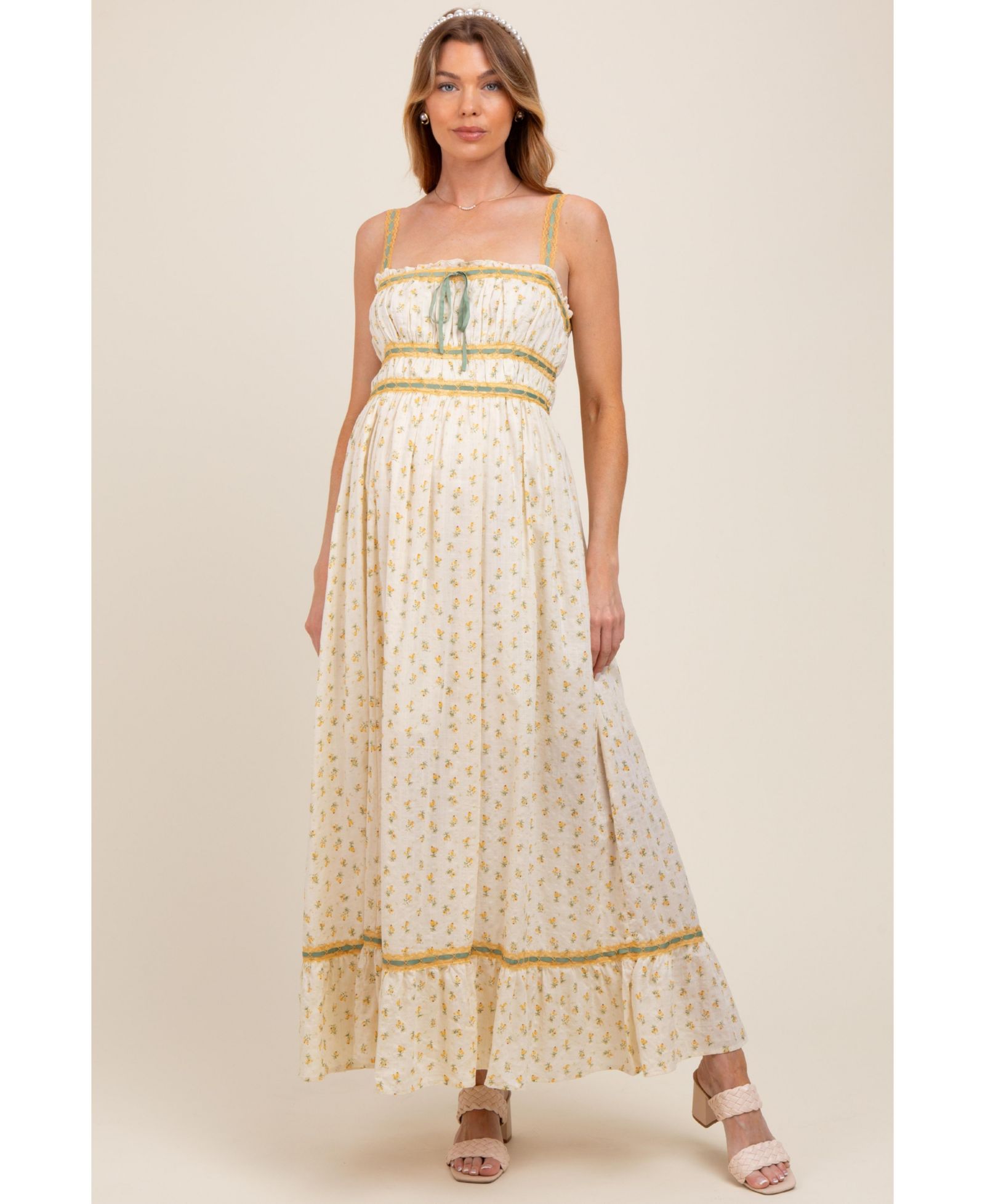Женское платье Pinkblush Yellow Floral Ribbon Detail Sleeveless Maxi
