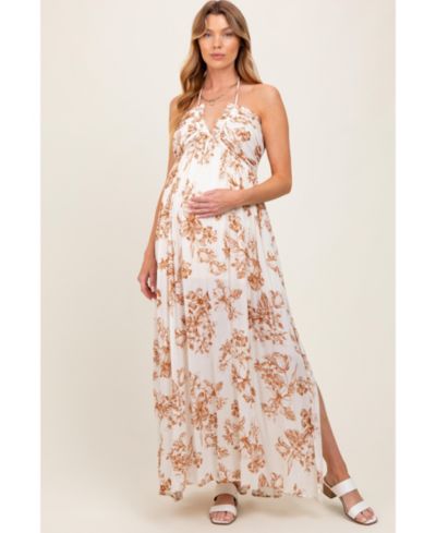 Pinkblush Women's Light Blue Floral Tie-Back Halter Maxi Dress