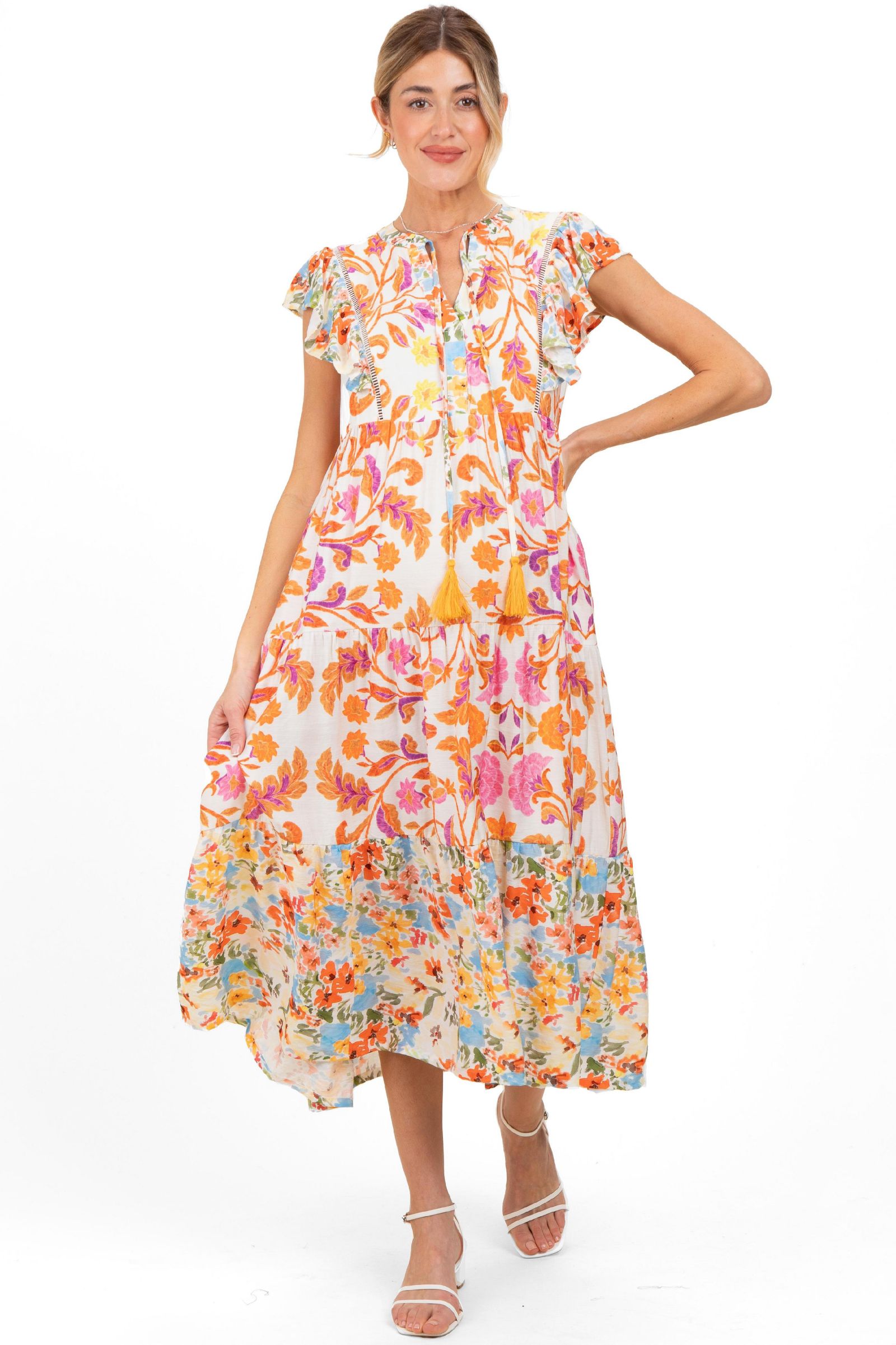 Pinkblush платье Women's Orange Colorblock Floral Tassel