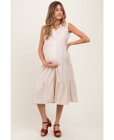 Pinkblush Женский Cream Tiered Sleeveless Midi Shirt Dress