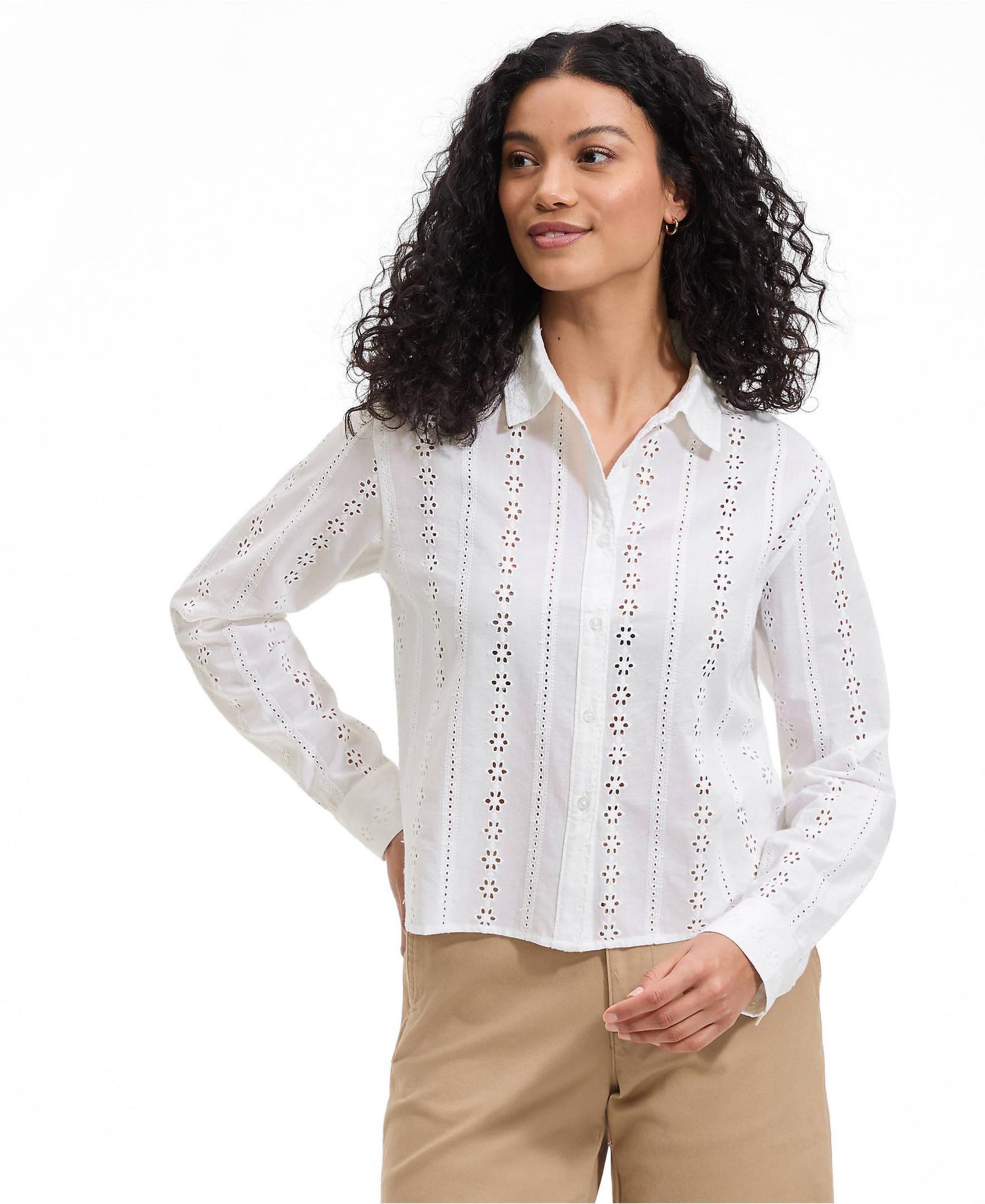 Женская рубашка Lands' End Eyelet Cropped с пуговицами спереди