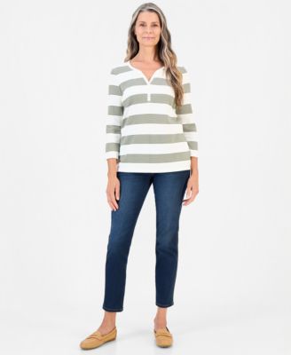Style & Co Women's Printed 3/4-Sleeve Henley Top, Macy's Exclusive