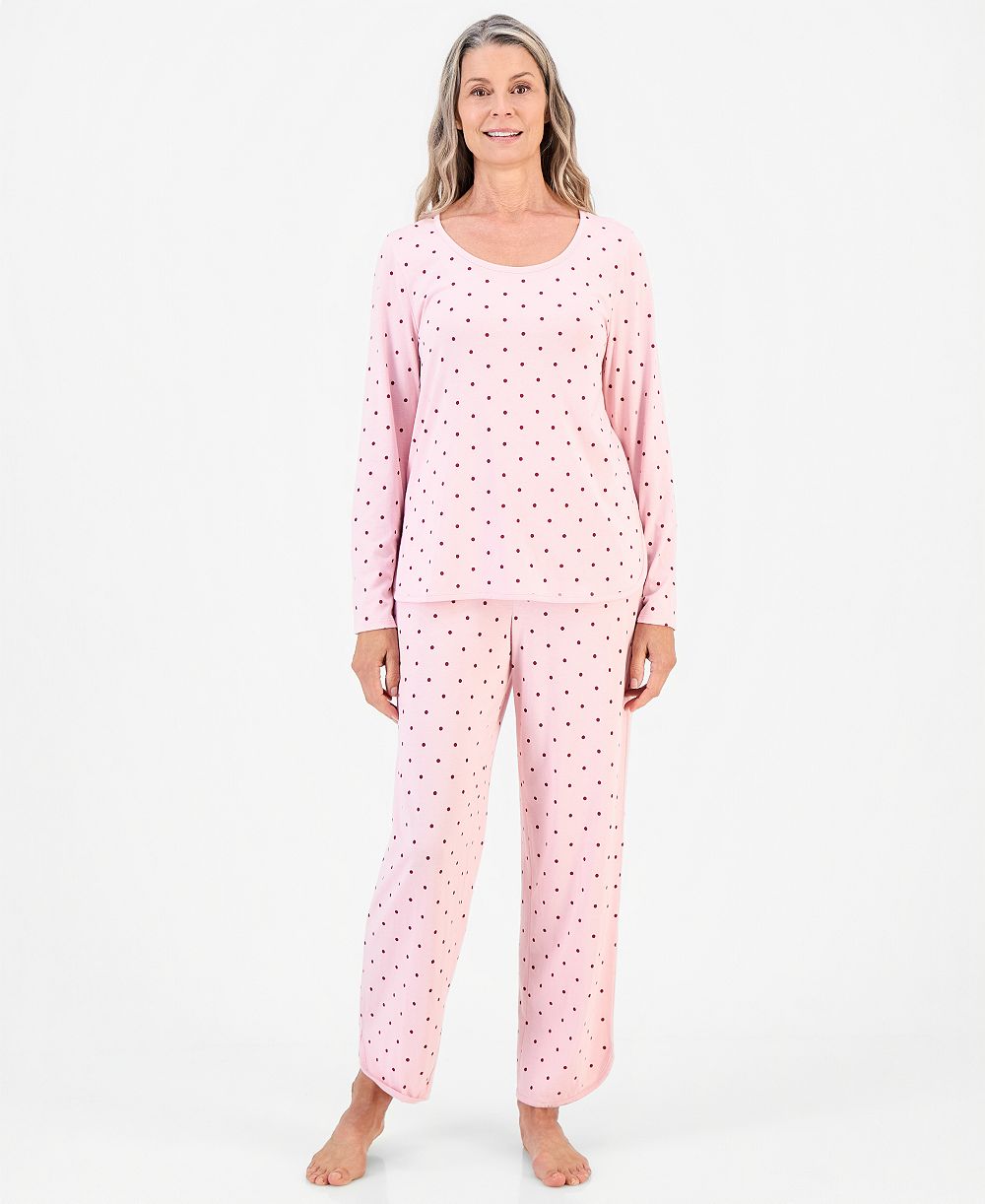 Charter Club Women's 100% Pima Cotton Long-Sleeve Scoop Neck Pajama Top and Pants Set, Macy's Exclusive