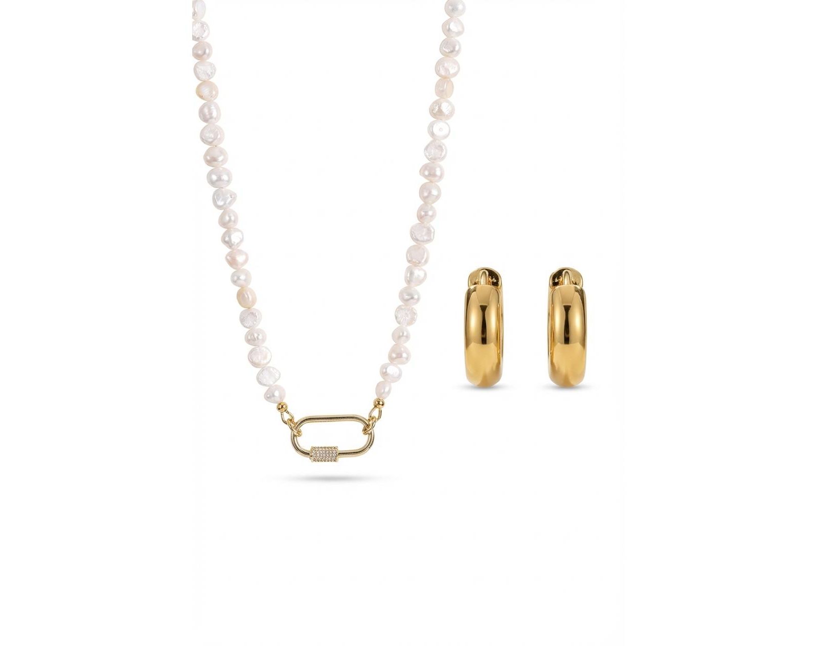 Набор из многослойного золотистого ожерелья и сережек-колец Joey Baby Freshwater Pearl Gold-Tone