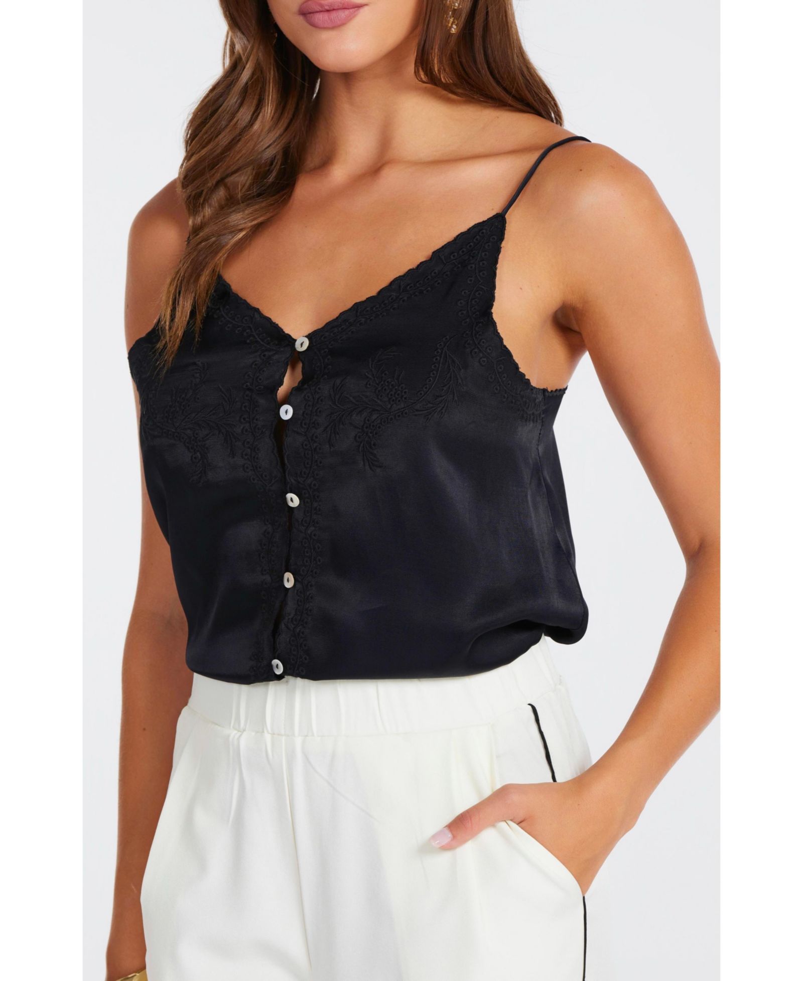 Bishop + Young Women's BISHOP + YOUNG Anya Button Front Embroidered Cami