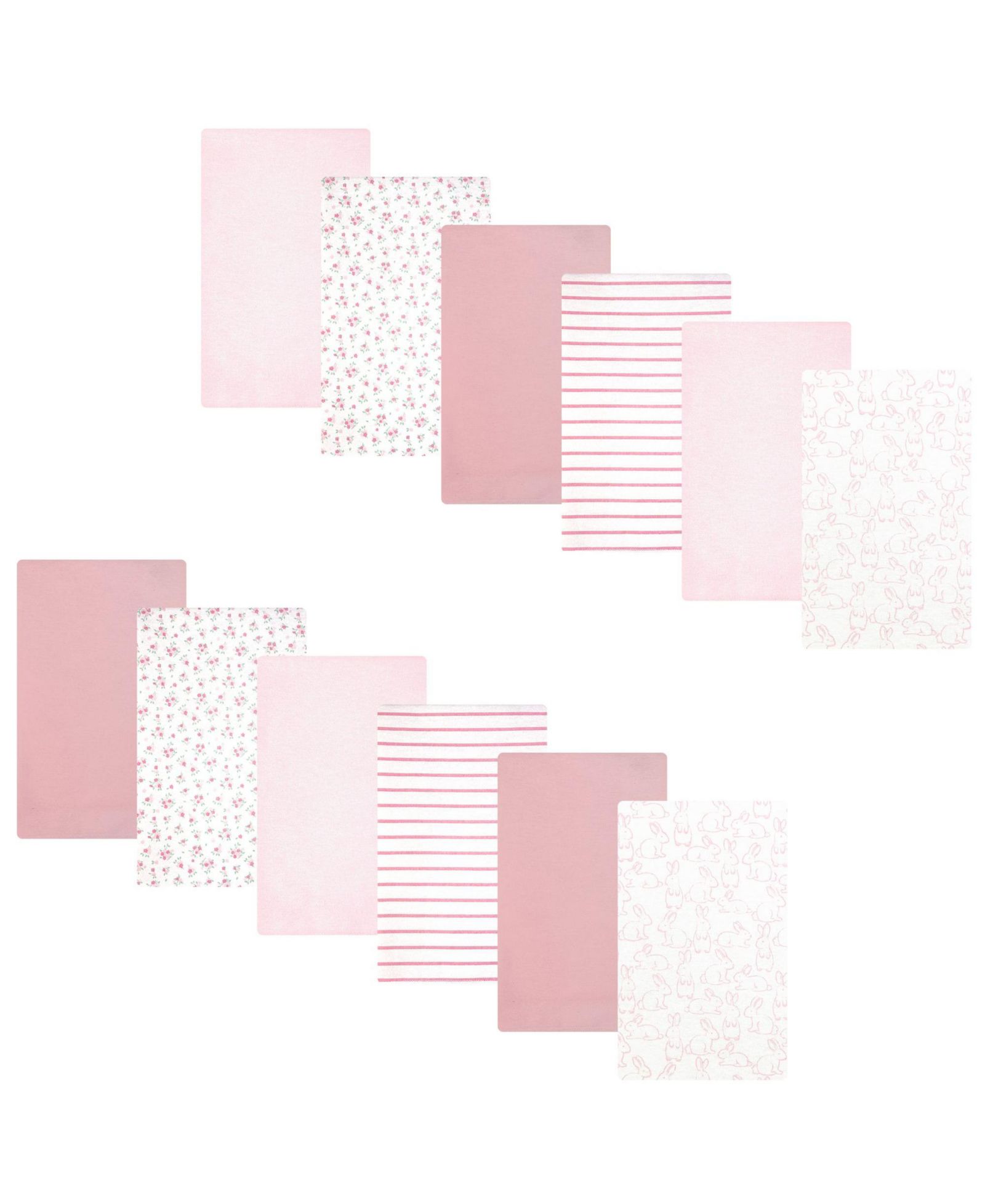 Hudson Baby Girl Cotton Poly Flannel Burp Cloths Bundle 12-Pack, Wispy Wild Flower Bunny, One Size