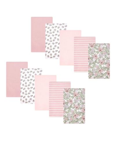Hudson Baby Girl Cotton Poly Flannel Burp Cloths 10-Pack, Soft Pink Floral, One Size