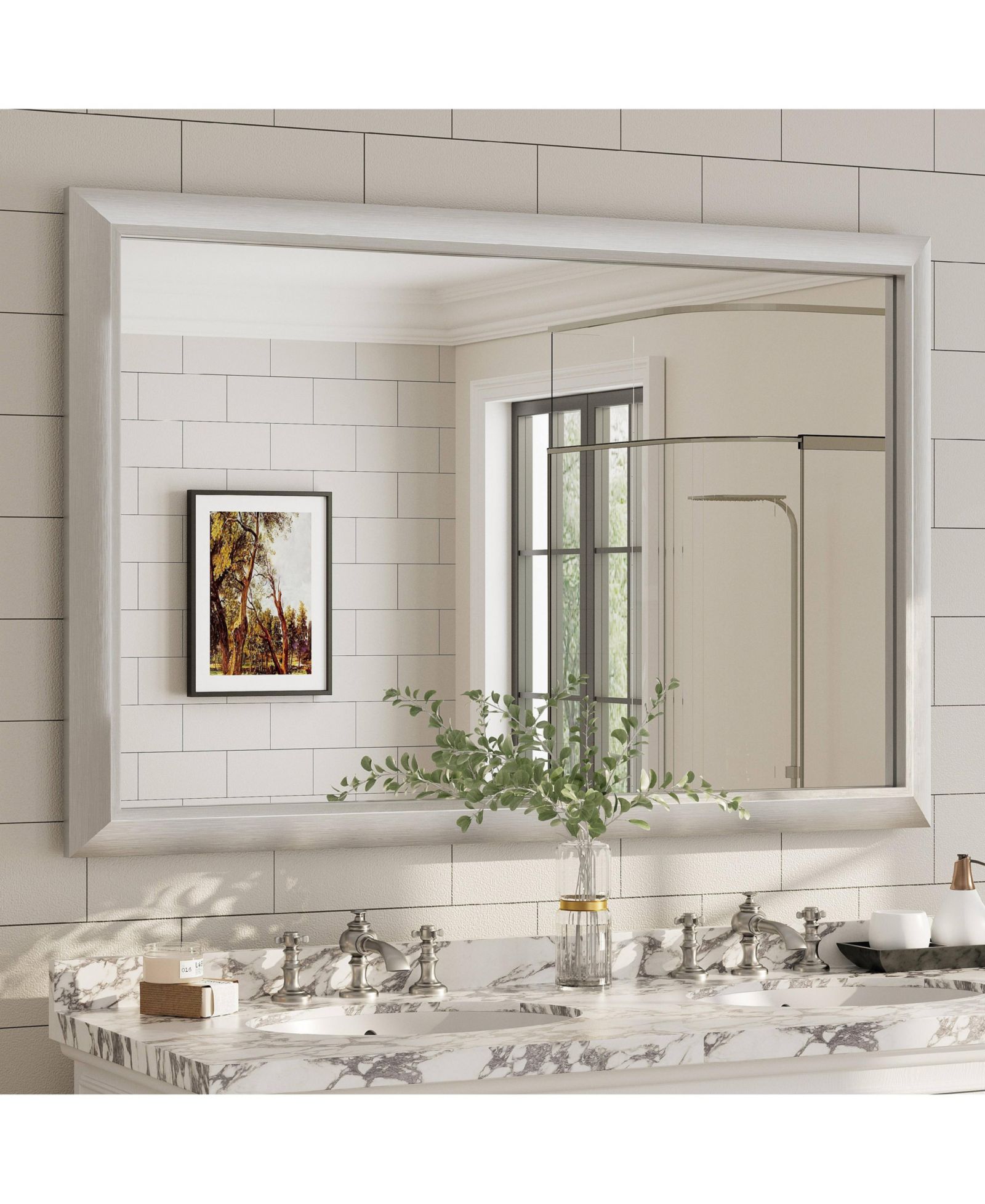 Apmir 55" x 36" Inch Thick Metal Framed Wall Mirrors for Bedroom, Rectangle Wall-Mounted Mirrors