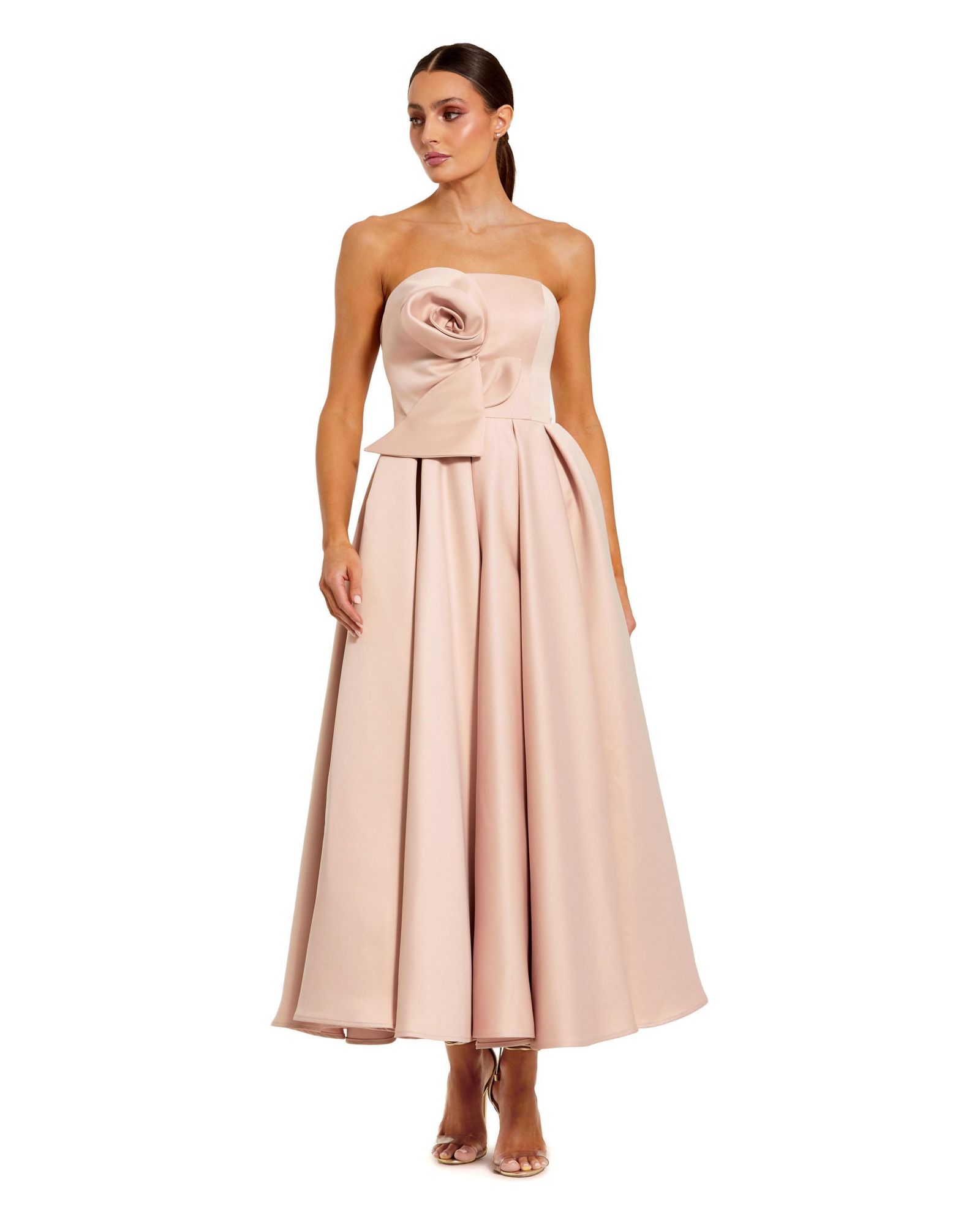 Mac Duggal Женское атласное платье миди A-силуэта с 3D цветком