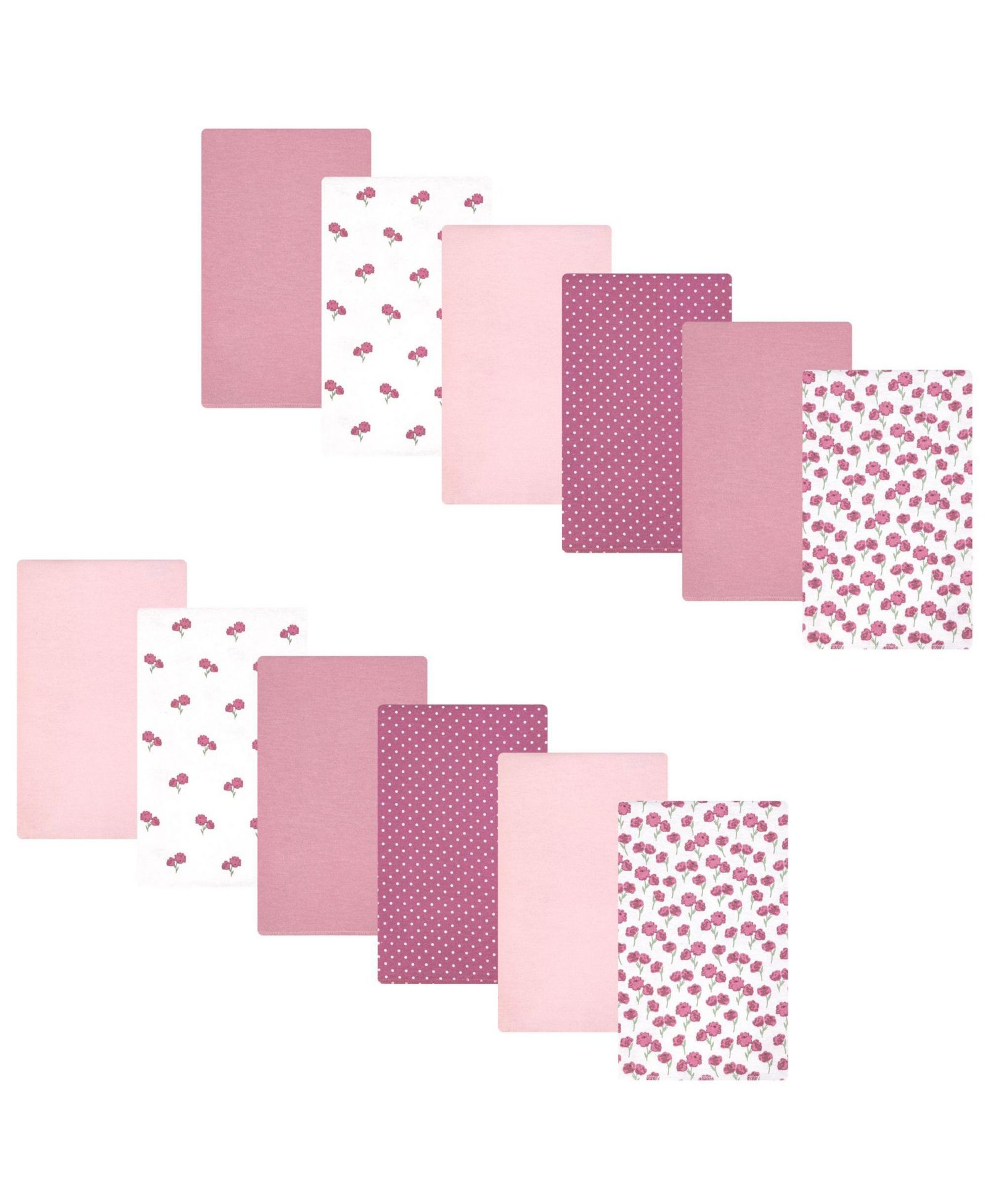 Hudson Baby Girl Cotton Poly Flannel Burp Cloths Bundle 12-Pack, Wild Rose Floral, One Size