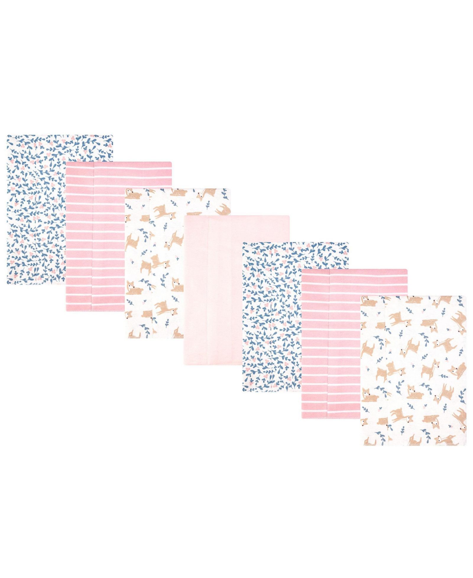 Hudson Baby Girl Cotton Poly Flannel Burp Cloths 7-Pack, Loves Me Deerly, One Size