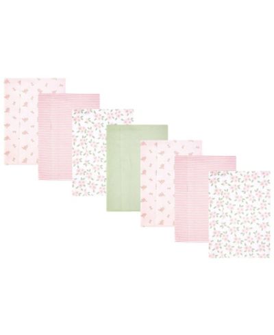 Hudson Baby Girl Cotton Poly Flannel Burp Cloths 7-Pack, Sweet Little Floral, One Size