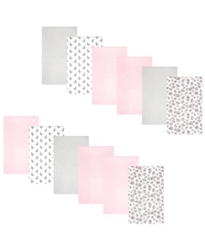 Hudson Baby Girl Cotton Poly Flannel Burp Cloths Bundle 12-Pack, Pink Primrose, One Size