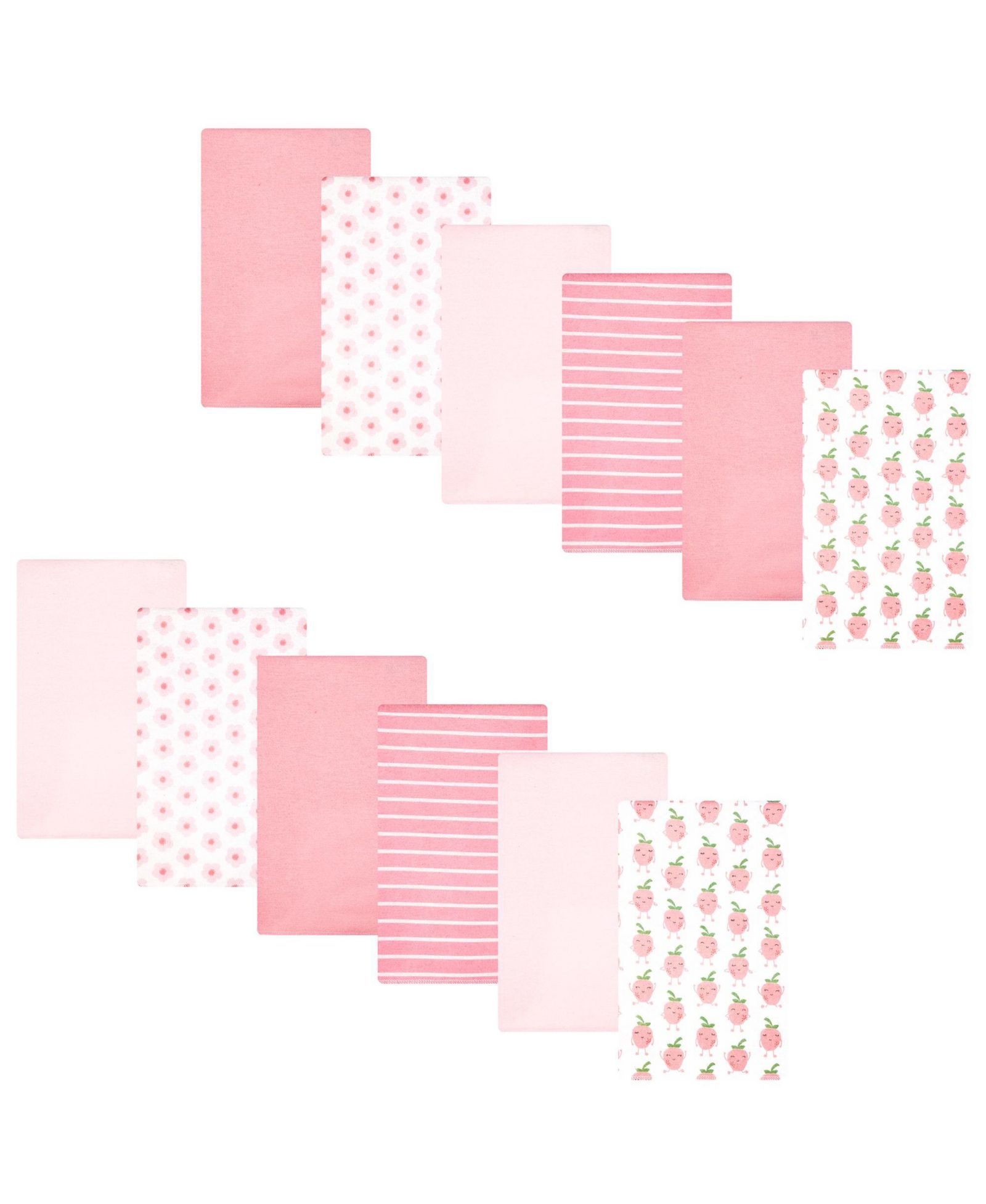 Hudson Baby Girl Cotton Poly Flannel Burp Cloths Bundle 12-Pack, Happy Strawberries, One Size