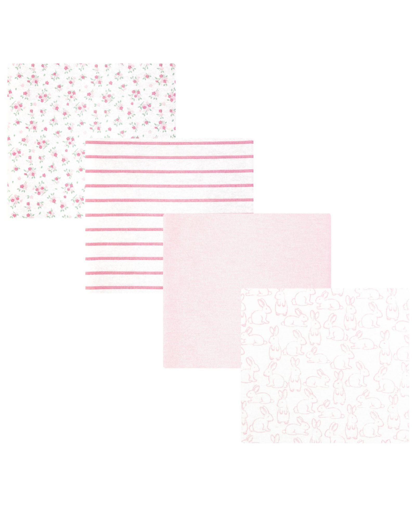 Hudson Baby Girl Cotton Poly Flannel Receiving Blankets 4-Pack, Wispy Wild Flower Bunny, One Size