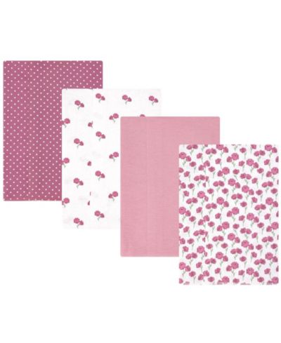 Hudson Baby Girl Cotton Poly Flannel Burp Cloths 4-Pack, Wild Rose Floral, One Size