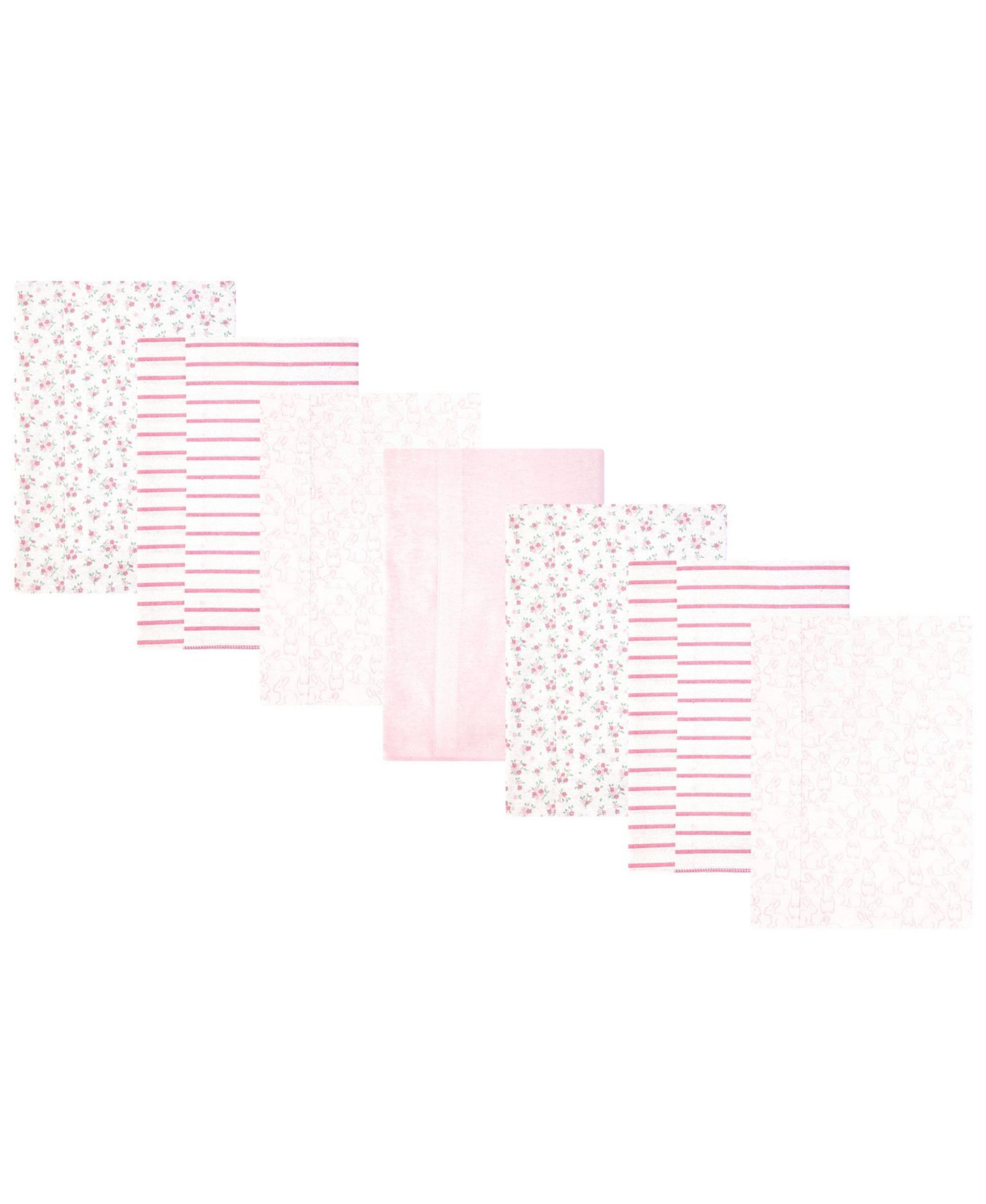 Hudson Baby Girl Cotton Poly Flannel Burp Cloths 7-Pack, Wispy Wild Flower Bunny, One Size
