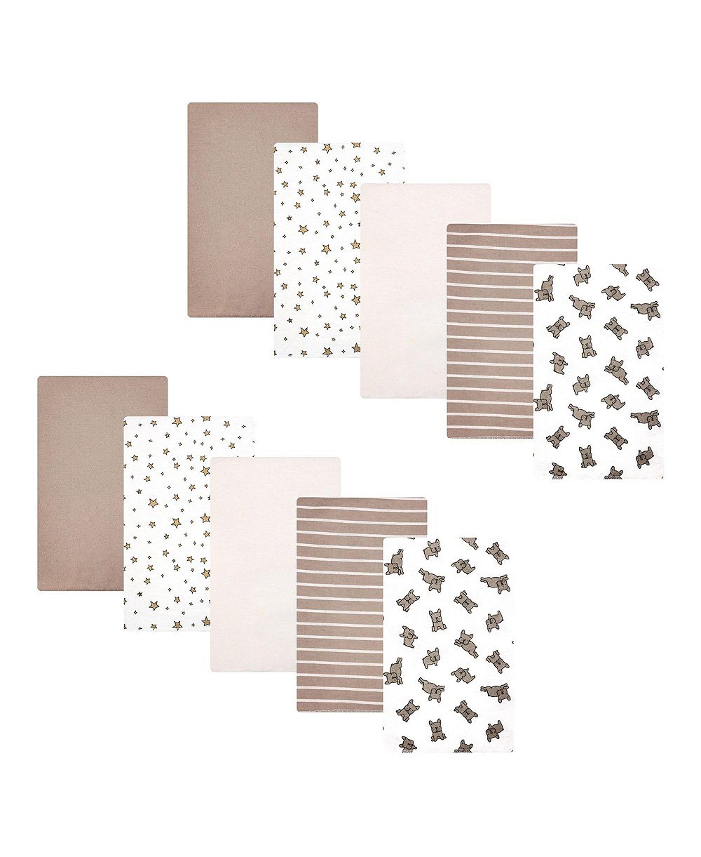 Hudson Baby Infant Cotton Poly Flannel Burp Cloths 10-Pack, French Bulldog Stars, One Size