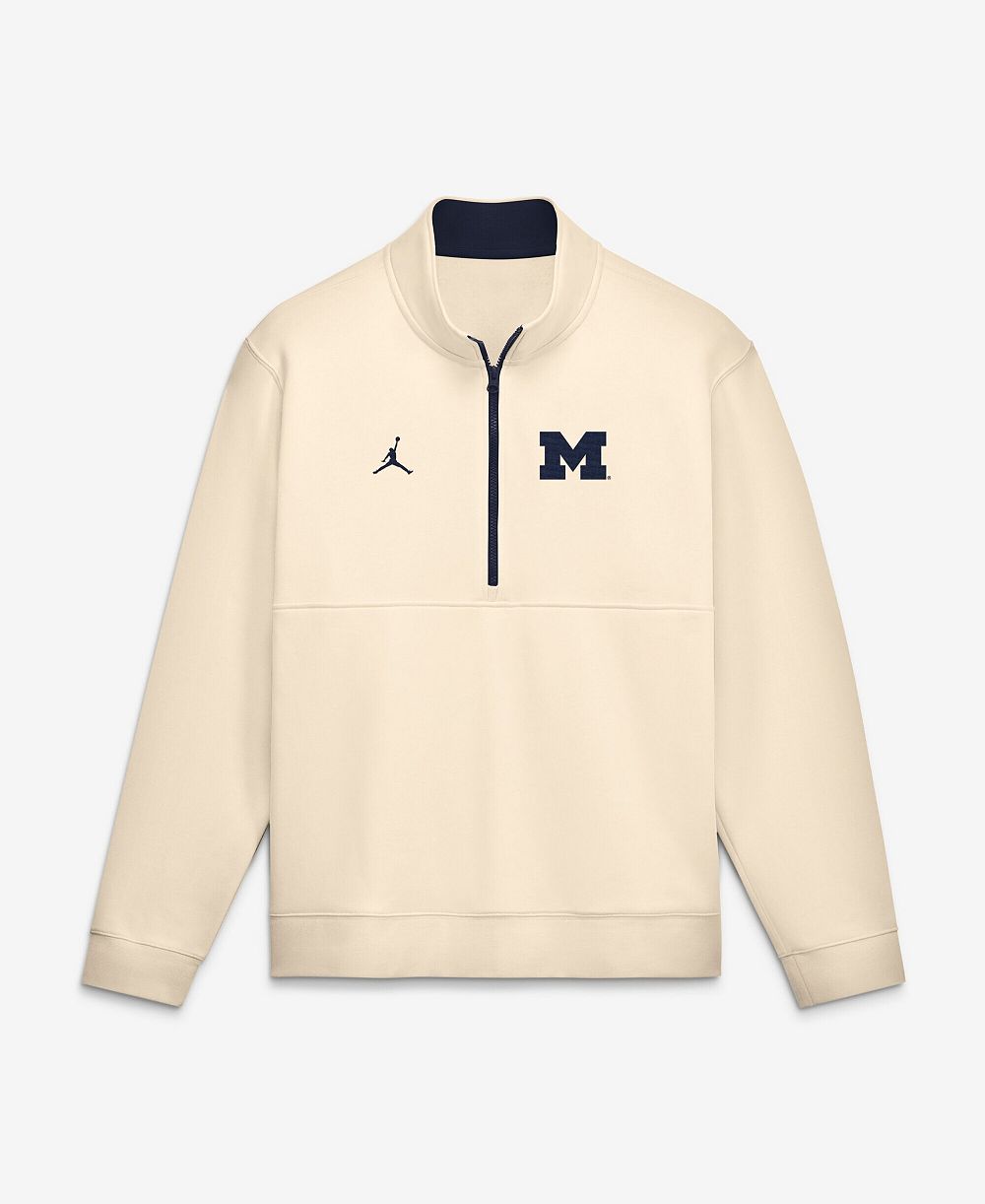 Мужская толстовка Jordan Michigan Wolverines Primetime Club Fleece Half-Zip Pullover Cream