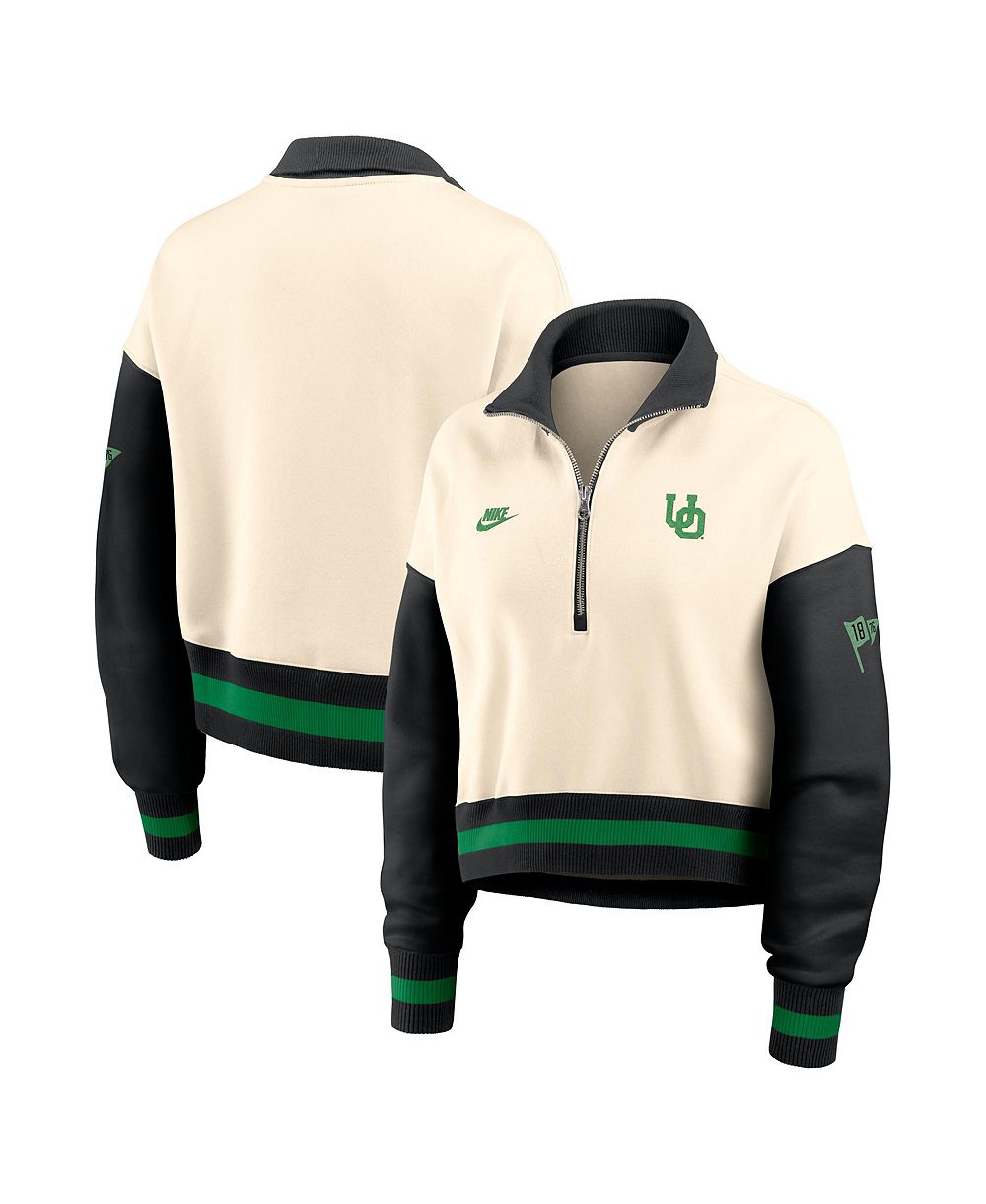 Женское бежевое/черное укороченное свитшот Nike Oregon Ducks Oversized Legacy Color Block Cropped Quarter-Zip Pullover