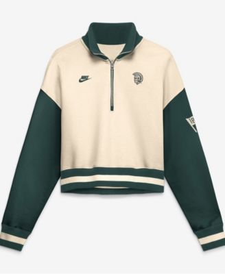 Nike Women's Natural/Green Michigan State Spartans Oversized Legacy Color Block Cropped Quarter-Zip Pullover