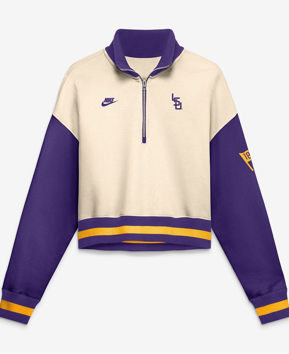 Женское укороченное худи Nike LSU Tigers LSU Legacy Oversized Colorblock Cropped Quarter-Zip Pullover