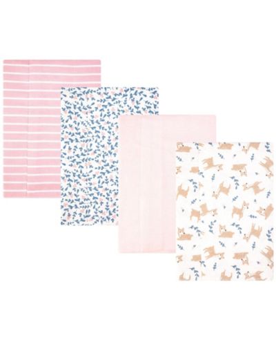 Hudson Baby Girl Cotton Poly Flannel Burp Cloths 4-Pack, Loves Me Deerly, One Size