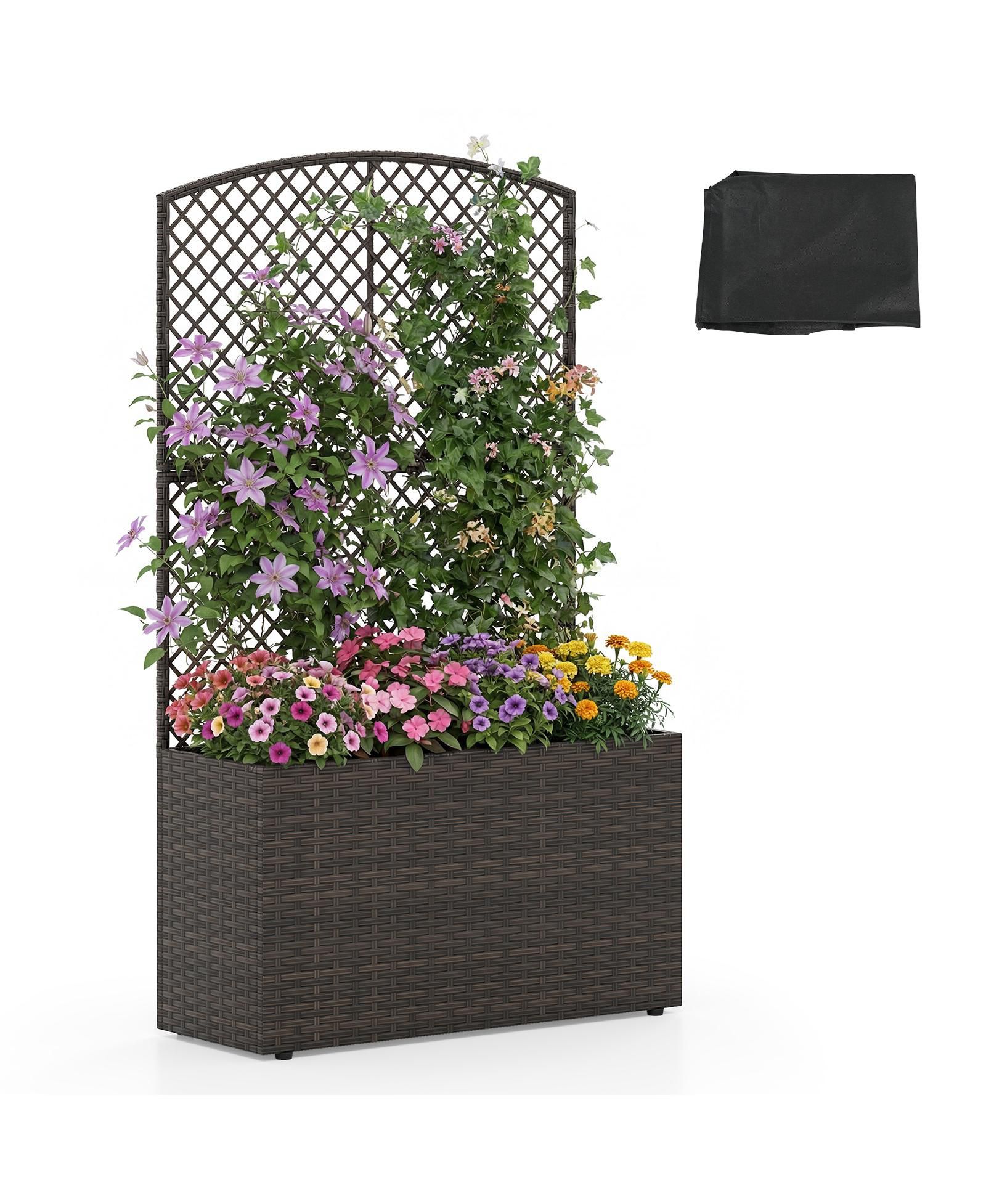 Gymax  Raised Garden Bed  Trellis Wicker Planter Box  Privacy Screen