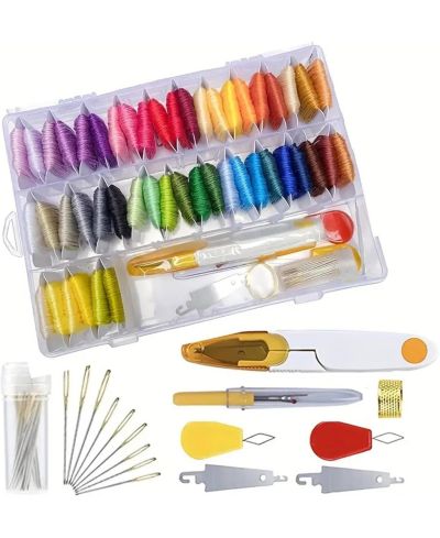 GNUADZ 67 Pieces  50 Color Embroidery Floss Kit Storage Box Stitching Threads Sewing Accessories DIY Cross Set Adults Beginner