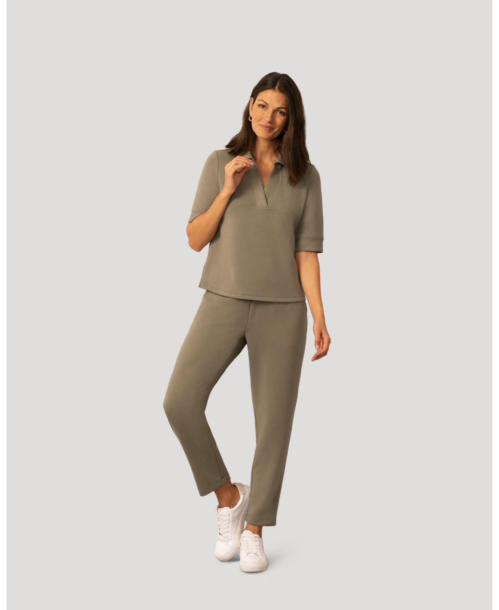 Cable & Gauge Women's Cable and Gauge Rib Collar Polo Top and Pant Set